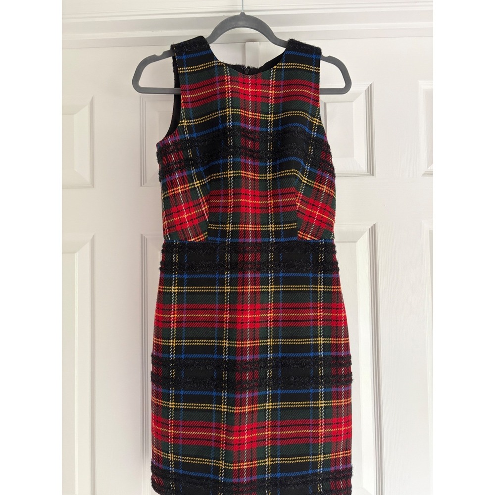 J.Crew Stewart Tartan‎ Plaid Tweed Sheath Dress 2 Festive Holiday Office Winter